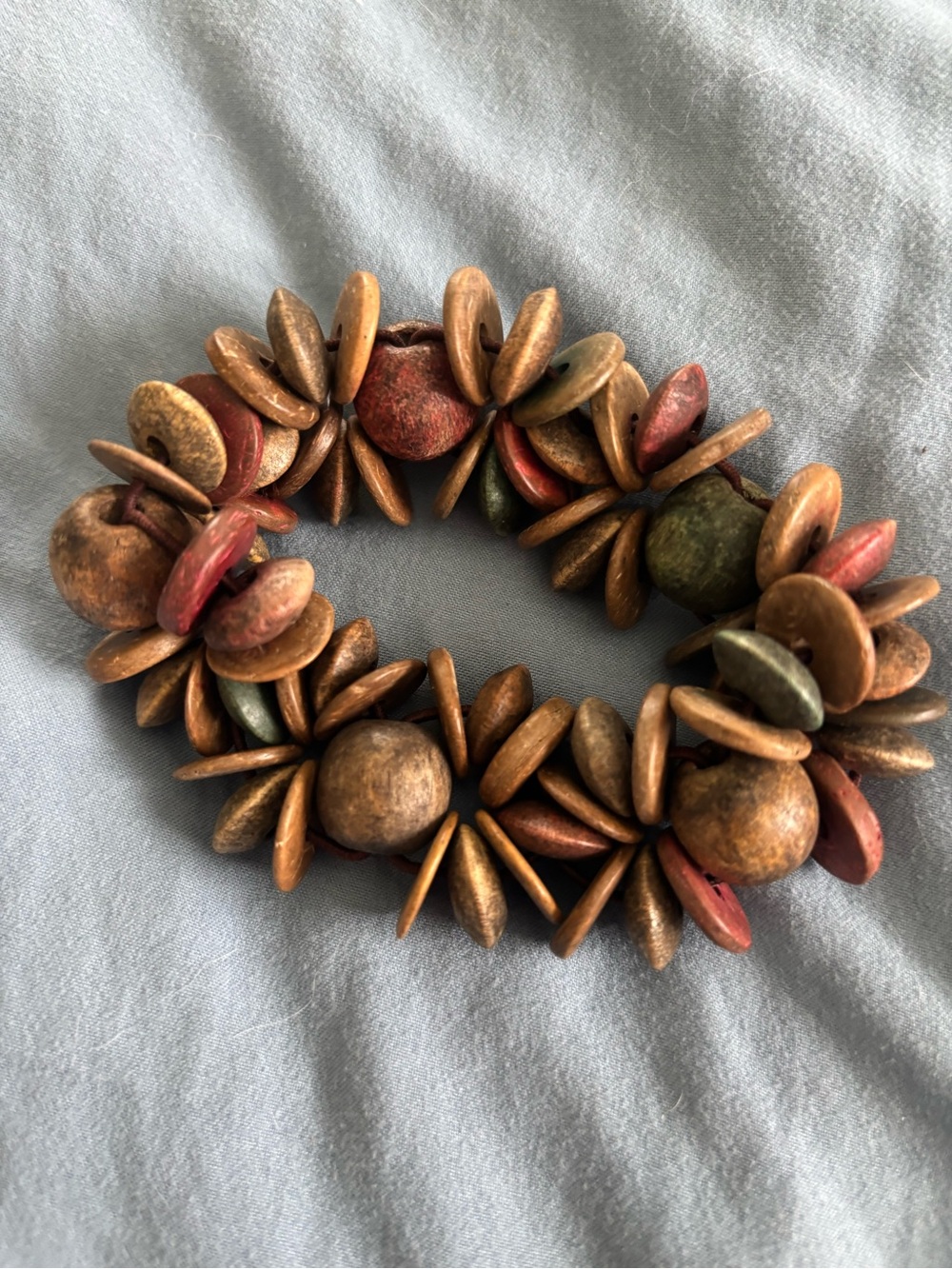 Chunky Wooden Bead Stretch Bracelet in Earth Tones